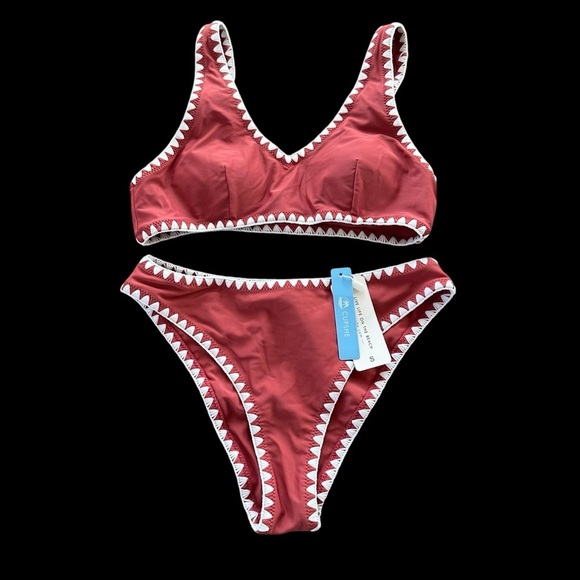NWT Cupshe size Small Terracotta Crochet Trim Bikini Swimsuit Set Cheeky New - Picture 1 of 4